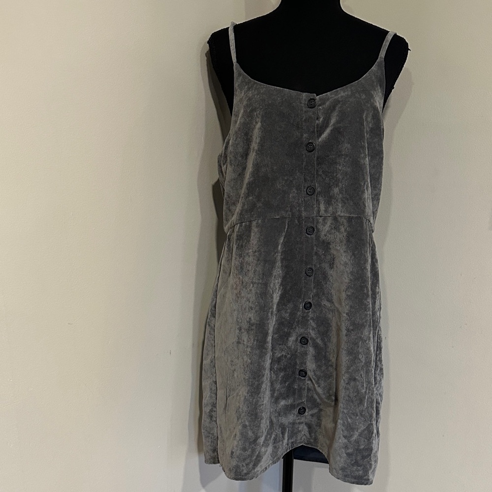 *COOPERATIVE* Urban Outfitters Grey Velvet Button-Front Slip Dress Size Large - Picture 2 of 9